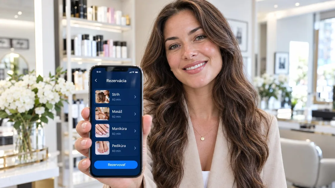 Majiteľka salónu ukazuje rezervačnú stránku v mobile